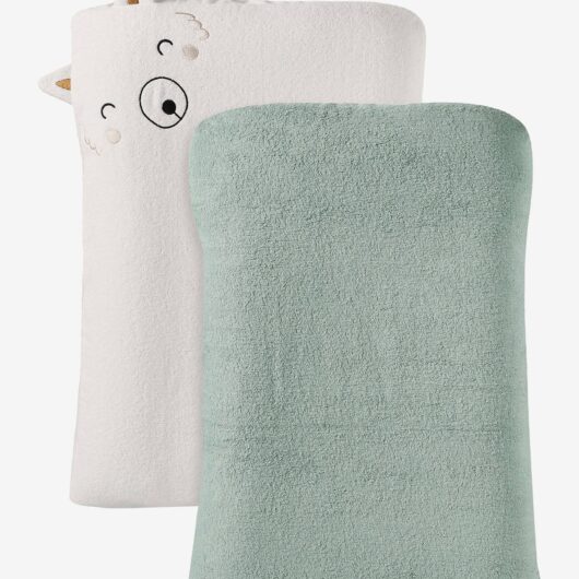 Set of 2 Changing Mattress Covers, Animals, in Towelling grey blue