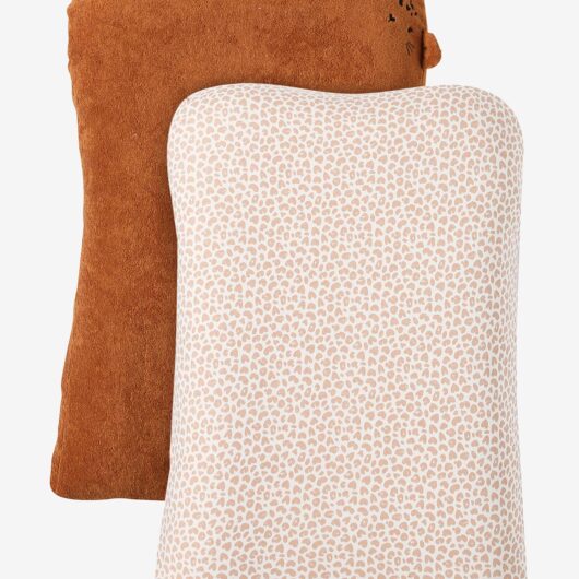 Set of 2 Changing Mattress Covers, Animals, in Towelling hazel