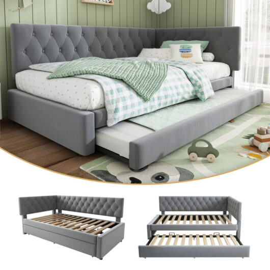 3ft Single Velvet Daybed with Pull-Out Trundle Bed - 90x190cm Upholstered Sofa Bed, Ottoman Storage & Slatted Frame, Grey (No Mattress)