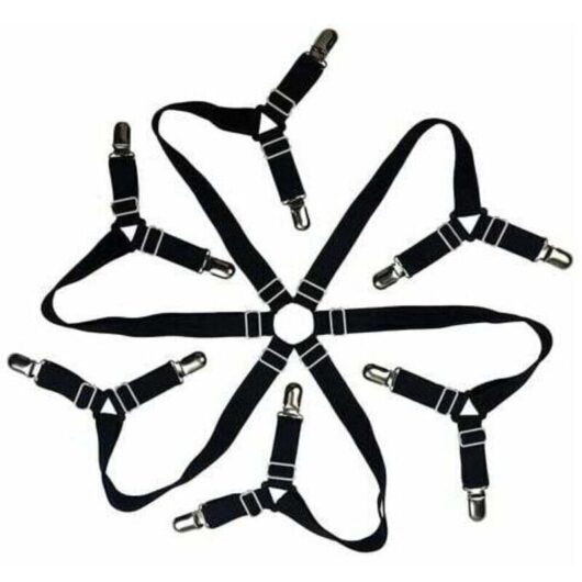 Adjustable 6-Sided Fitted Sheet Fasteners, Bedding Sheet Straps, Suitable for All Round and Square Mattresses (3-Way Black)