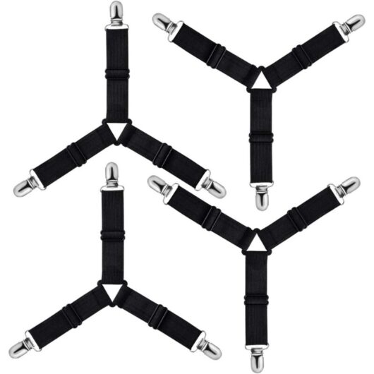 Aougo - Triangle Tensioner Adjustable Fitted Sheet, Fixing Strap for Bedding, Bed Sheet, Ironing Cover, Mattress, Sofa (Black, Set of 4)