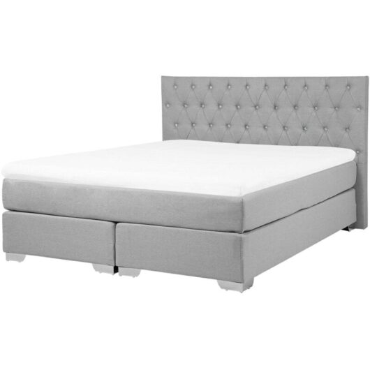 Beliani - Linen eu King Size Divan Bed 5ft3 Coil Spring Mattress Light Grey Duchess