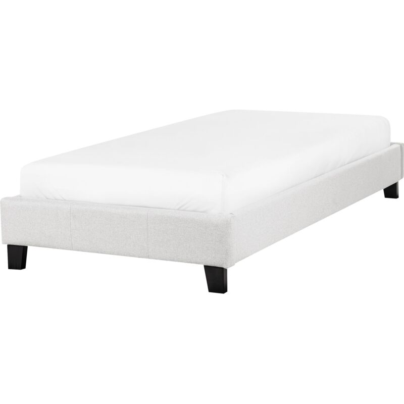 Beliani - Minimalistic Modern Upholstery Fabric eu Single Bed Frame 3ft Light Grey Polyester Linen Roanne