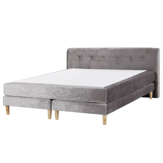 Beliani - eu King Size 5ft3 Divan Bed with Mattress Headboard Velvet Grey Marquise
