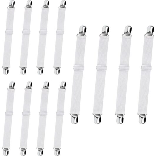 Cyslmuk - 12 Pack Elastic Bed Sheet Holders - Adjustable Elastic Mattress Clips for Fitted Sheets Bed Sheets with Fastener Straps (White)