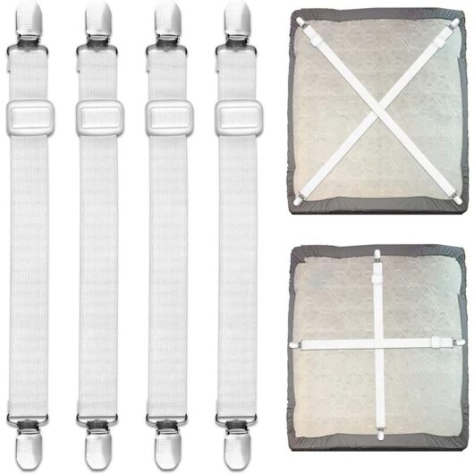 Cyslmuk - 4Pcs (35cm to 210cm) Fitted Sheet Holder, Adjustable Fitted Sheet Fastener, Bed Sheet Holders Suitable for All Beds and Mattresses and Sofa