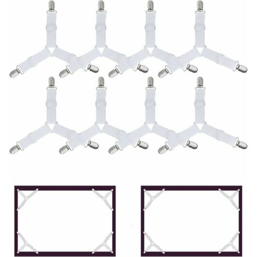 Dewdat - 8 Pieces Bed Sheet Clips, Adjustable Elastic Triangle Support Straps for Fitted Sheet and Flat Sheet Bed Sheets, Mattress, Sofa Cushion,