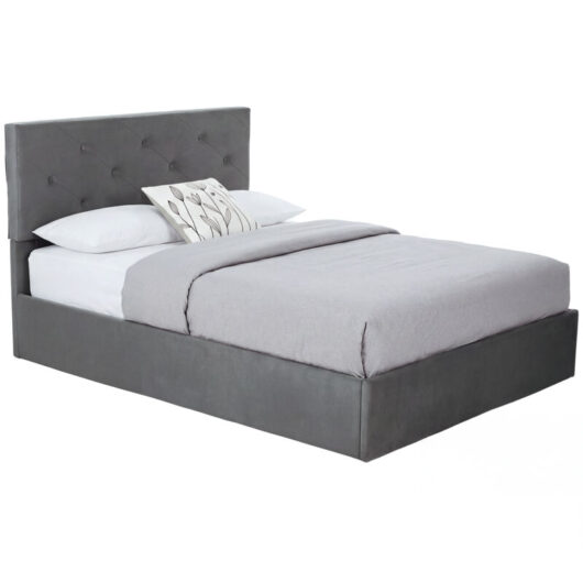 HOMCOM Double Bed Frame Gas Side Lift Under Bed Storage Dark Grey