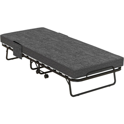 HOMCOM Folding Bed with Mattress Foldable Guest Bed on Wheels w/ Cover Dark Grey