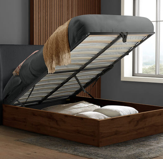 Halfden Grey Boucle Ottoman Bed, King Size