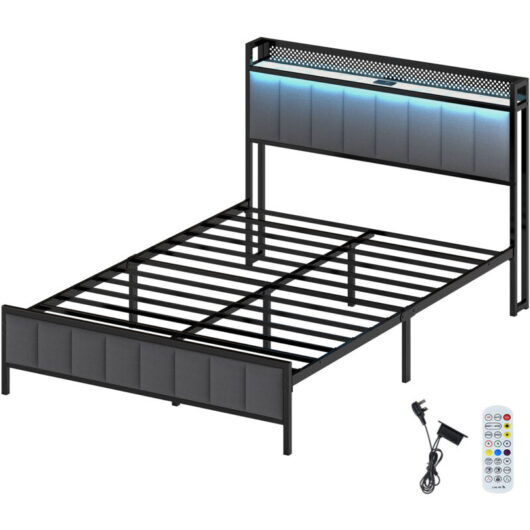 Levede Double Bed Frame Metal Mattress Platform LED Lights Headboard USB Charge