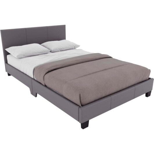 Lisbon Double Faux Leather Bed with Gel Memory Foam Pocket Spring Mattress, Grey