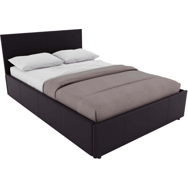 Lisbon Double Ottoman Faux Leather Storage Bed with Gel Memory Foam Pocket Spring Mattress, Brown