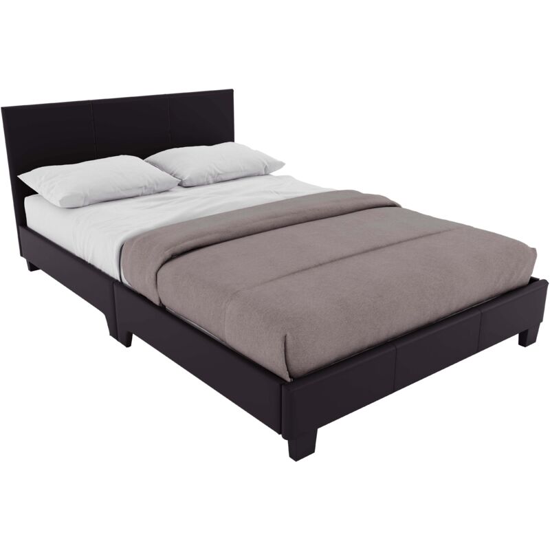 Lisbon Small Double Faux Leather Bed with Gel Memory Foam Pocket Spring Mattress, Brown