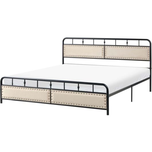 Metal Bed Black Iron Slatted Frame EU Super King Size 6ft Fabric Contemporary Traditional BREUILLET