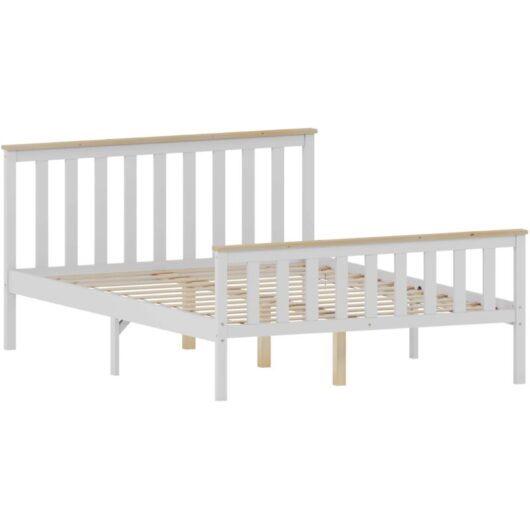 Milan Double Wooden Bed, High Foot End with Gel Memory Foam Pocket Spring Mattress, White & Pine