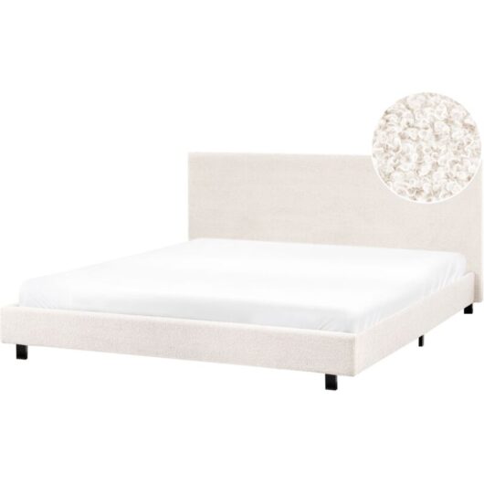 Modern Boucle eu Double Size 6ft Bed Frame Slatted Off-White Albi