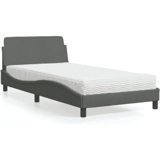 Modern bed with mattress, bed frame with headboard for adults and teenagers, Dover, dark grey, 100 x 200 cm, fabric
