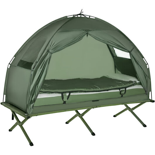 Outdoor 1 Person Folding Dome Tent Hiking Camping Bed Cot W/ Sleeping Bag New