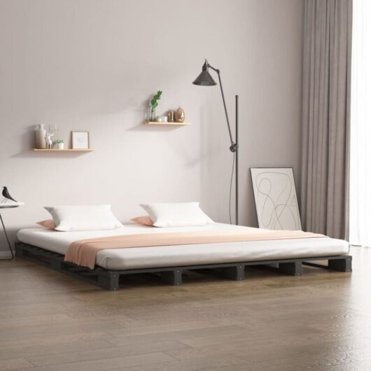 Pallet Bed without Mattress Grey King Size Solid Wood Vidaxl