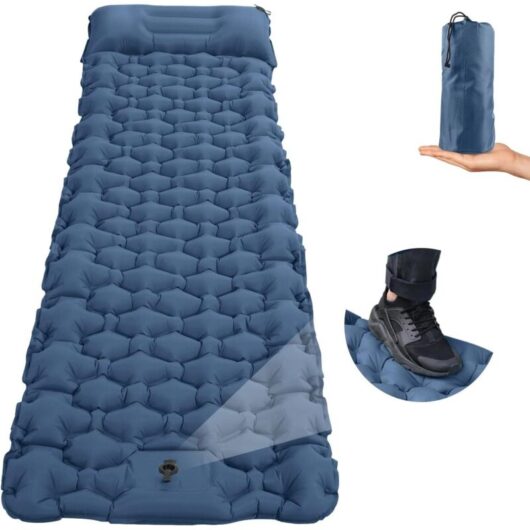 Self-Inflating Camping Sleeping Pad with Foot Pump, 200708cm Thickened Air Mattress, Ultralight Moisture-Proof Sleeping Mat, Camping Mattress for