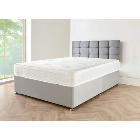 Sr Living Ltd - 5FT Grey suede Divan Bed with mattress