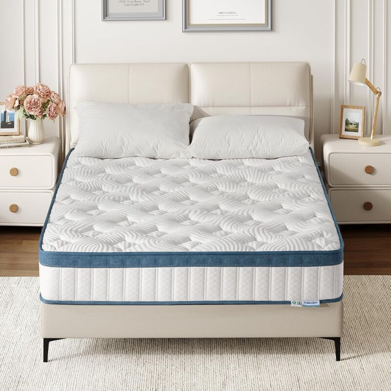 Tribesigns Hybrid Memory Foam & Spring Mattress, 7 Zone Orthopedic Support - Medium Firm - Motion Isolation (Double)