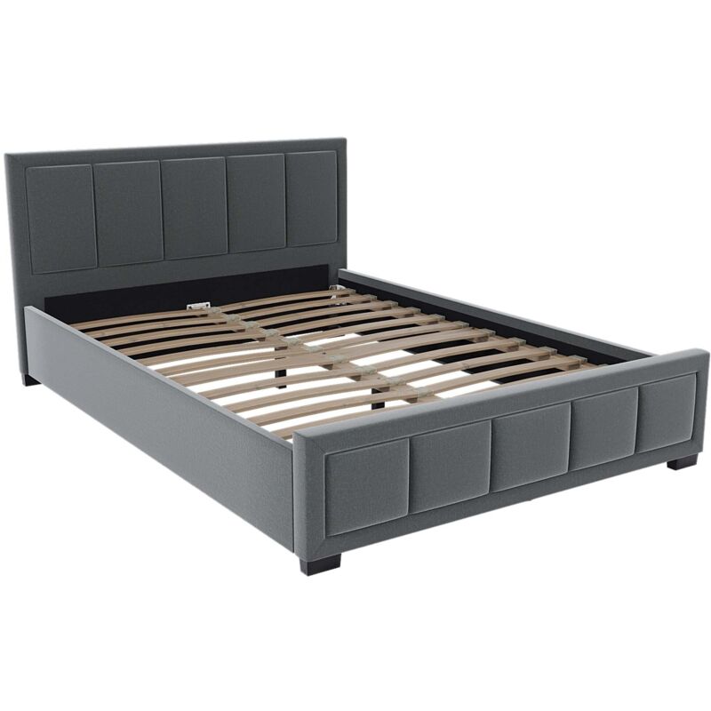 Vanita Double Fabric Bed with Gel Memory Foam Pocket Spring Mattress, Light Grey