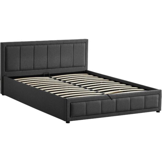 Vanita King Ottoman Fabric Storage Bed with Gel Memory Foam Pocket Spring Mattress, Dark Grey