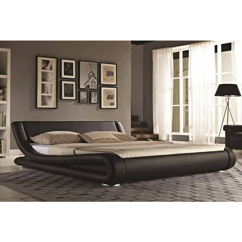 Zeno Modern Designer Italian Faux Leather Bed - Black - No Mattress 4ft