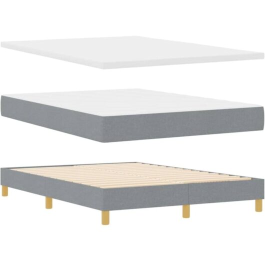 vidaXL Box Spring Bed with Mattress in Light Grey, 140x190 cm, Fabric.