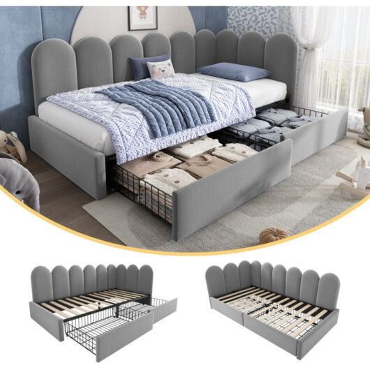 3FT Single Storage Daybed with Metal Slatted Bed Frame, 90x190cm Velvet Sofa Bed for Guest Rooms/Small Apartments(Mattress Not Included), Bed with