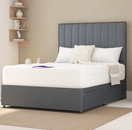 Cashmere Ortho 1000 Pocket British Wool Mattress + Premium Divan Bed, Teal, 4 Drawer, King Size