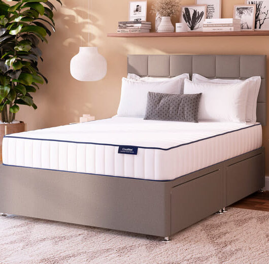 Coolflex Essentials Pocket Memory Hybrid Mattress + Premium Divan Bed, Teal, 4 Drawer, King Size