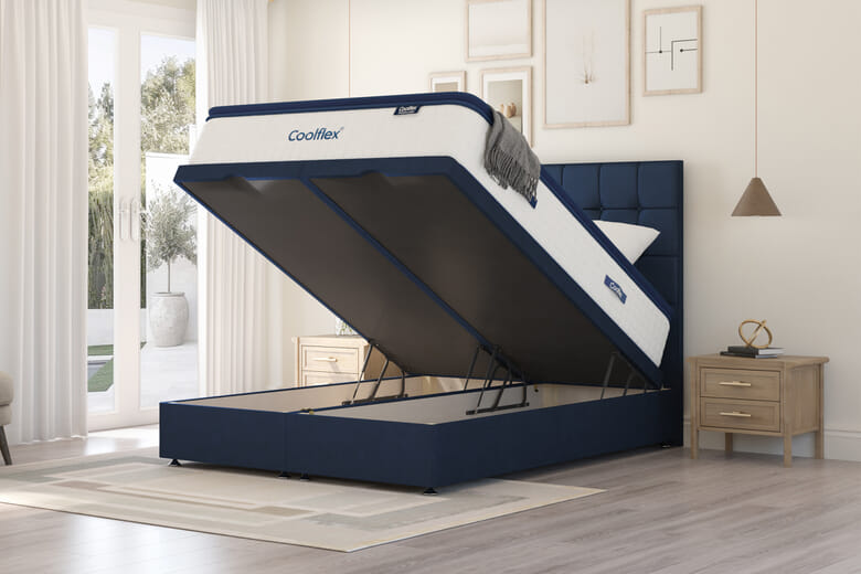 Coolflex Premium Memory Hybrid Mattress + Ottoman Divan Bed, Mink, End Ottoman, Small Double