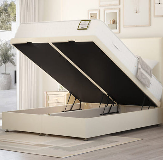 Highgrove Ashbourne Ortho 2000 Pocket Natural Mattress + Ottoman Divan Bed, Mink, End Ottoman, Double