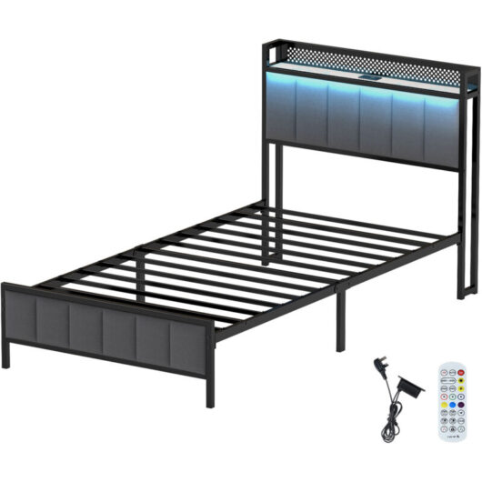 Levede Single Bed Frame LED Lights Headboard USB Charge Metal Mattress Platform