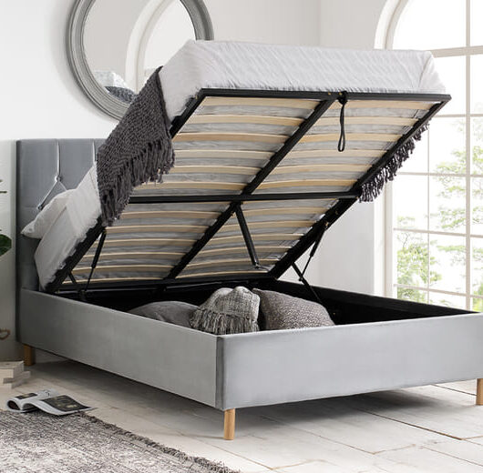 Loxley Grey Ottoman Bed, King Size