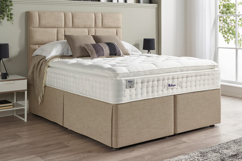 Relyon Natural Luxury Supreme 2150 Pillow Top Mattress + Premium Divan Bed, Teal, 4 Drawer, King Size