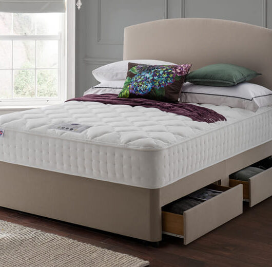 Rest Assured Minerva 2000 Pocket Silk Mattress + Premium Divan Bed, Teal, 4 Drawer, King Size