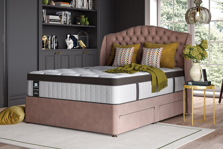 Sealy Arden Elevate Ultra Posturepedic Mattress + Premium Divan Bed, Teal, 4 Drawer, King Size