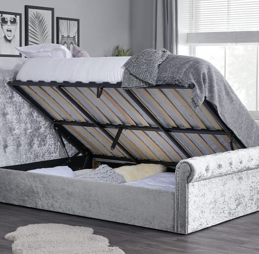 Sienna Steel Crushed Velvet Side Ottoman Bed, King Size