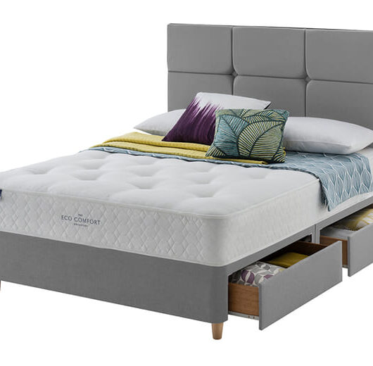 Silentnight Eco Comfort Miracoil Ortho Mattress + Premium Divan Bed, Teal, 4 Drawer, King Size