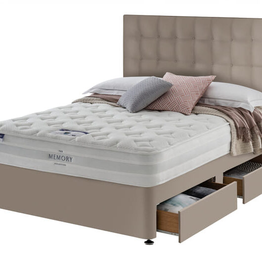 Silentnight Miracoil Memory Mattress + Premium Divan Bed, Teal, 4 Drawer, King Size