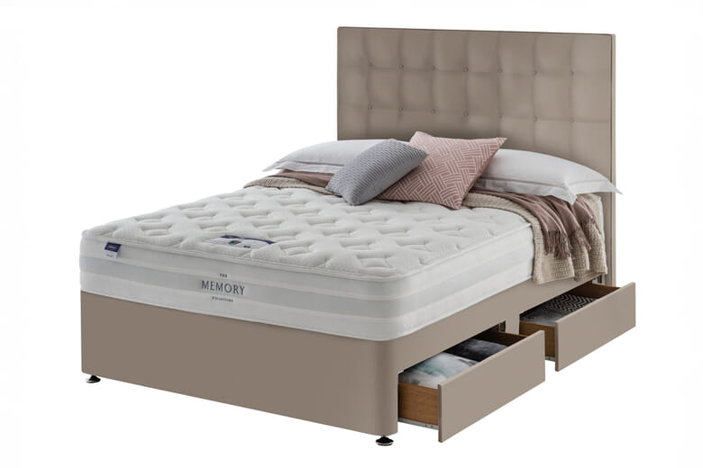 Silentnight Miracoil Memory Mattress + Premium Divan Bed, Teal, 4 Drawer, King Size