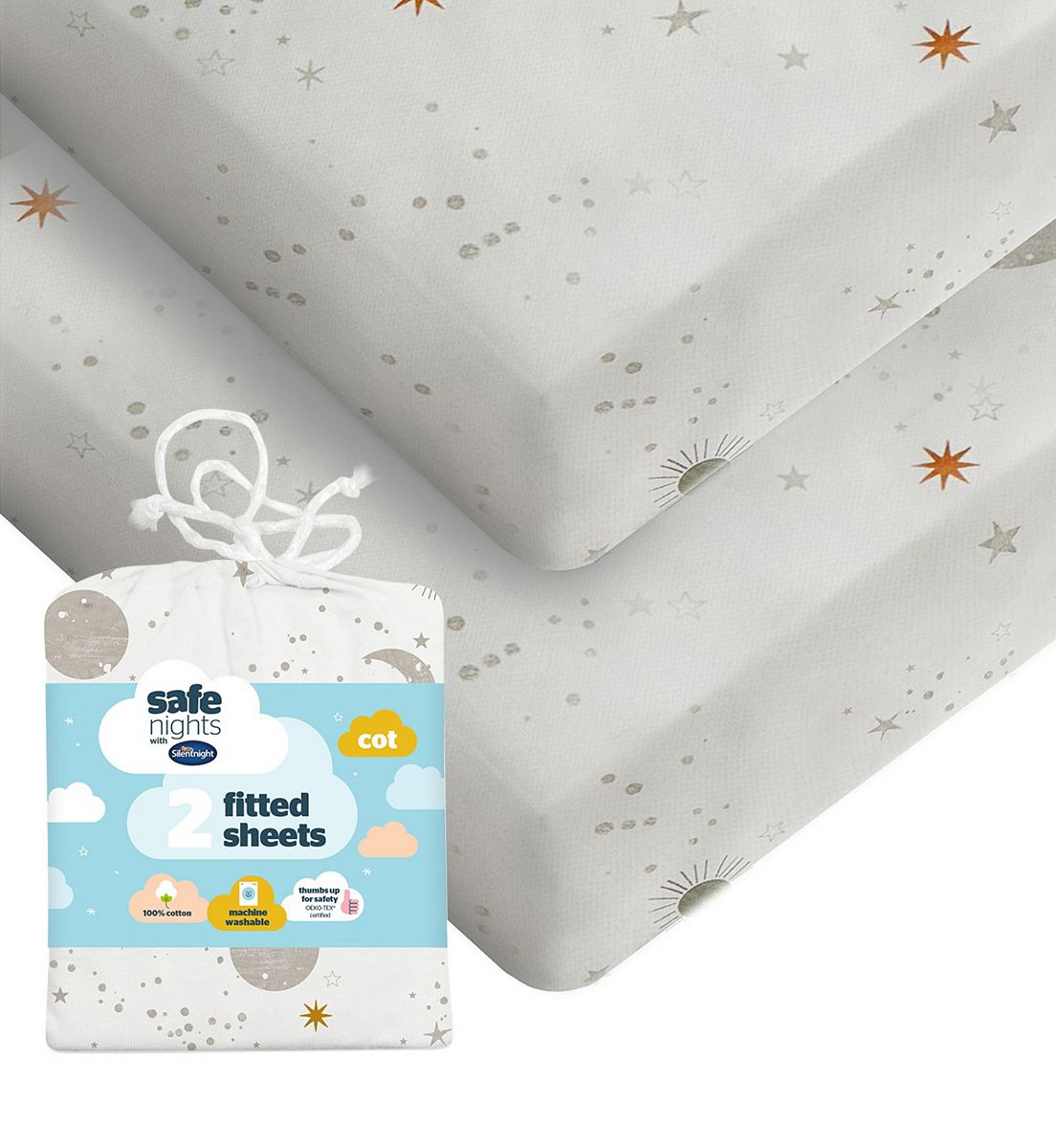 Silentnight Safe Nights Fitted Sheet - Cot Celestial 2 Pack