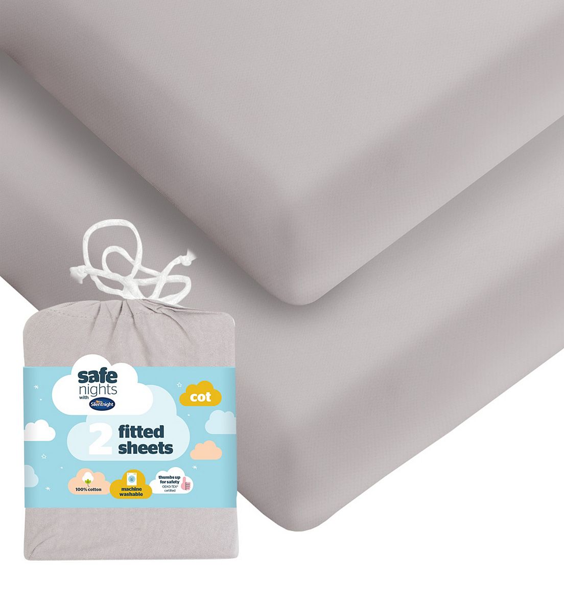 Silentnight Safe Nights Fitted Sheet - Cot Grey 2 Pack