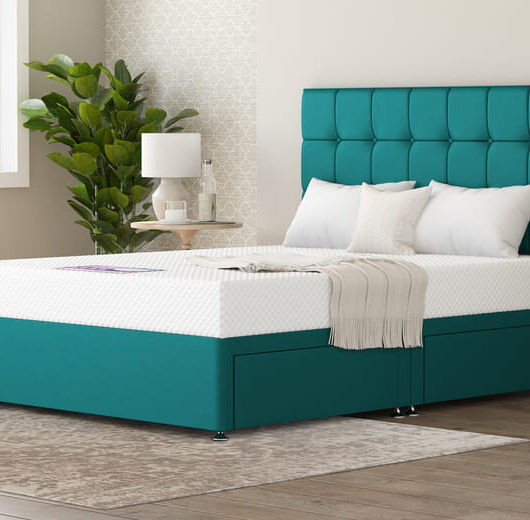 Simply Memory Pocket 1000 Hybrid Mattress + Premium Divan Bed, Teal, 4 Drawer, King Size