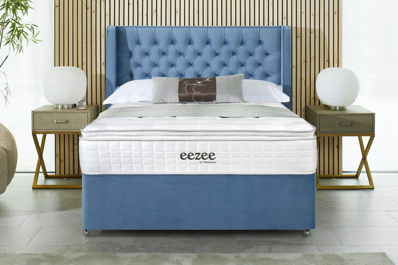 Sleepeezee Natural 3000 Pocket Latex Ortho Mattress + Premium Divan Bed, Teal, 4 Drawer, Double