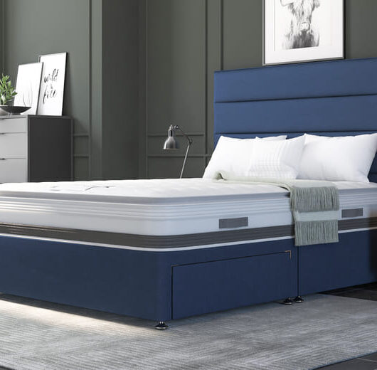 Spring King Harmony 2000 Ortho Pillow Top Mattress + Premium Divan Bed, Teal, 4 Drawer, King Size
